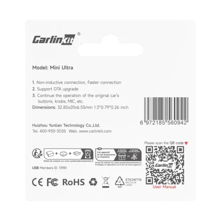 Беcпроводной адаптер CarlinKit Mini Ultra 1 - Apple CarPlay и Android Auto